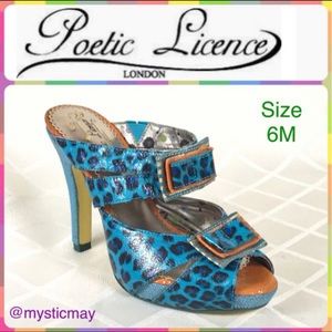 POETIC LICENCE Blue Animal Print Moonlight Dancer Leather Platform Heels Size 6M